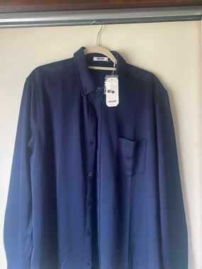 Coofandy-Navy Long-Sleeve Button-Up Shirt
